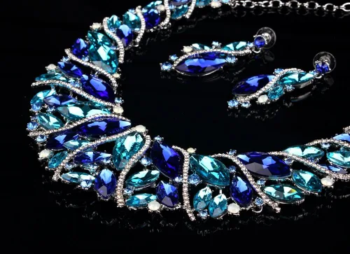 Vista 6 de Joyería para traje de novia Crystal cargantilla colgante declaración encanto collar y sets de aretes