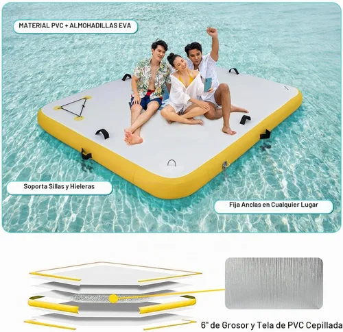 Vista 4 de Inflatable Dock- Floating Docks for Lakes 10ft 6ft 8ft 5ft, Inflatable Water Mat Island Float Blow Up Platform for River, Pool, Ocean