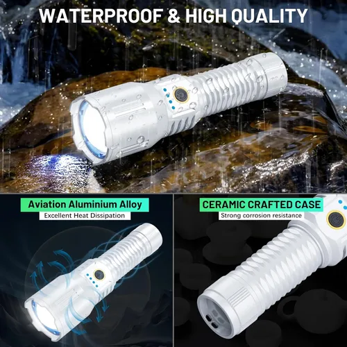Vista 6 de Linternas láser de 5000.000 lúmenes altos, recargable, linterna LED súper brillante, 5 modos de luz de flash de alta potencia, linterna táctica