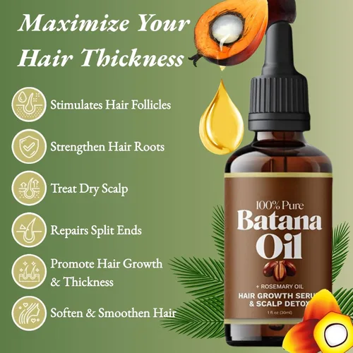 Vista 3 de Batana - Aceite de romero para el crecimiento del cabello, 100% puro y orgánico natural con romero que mejora el grosor y la fuerza, aceite