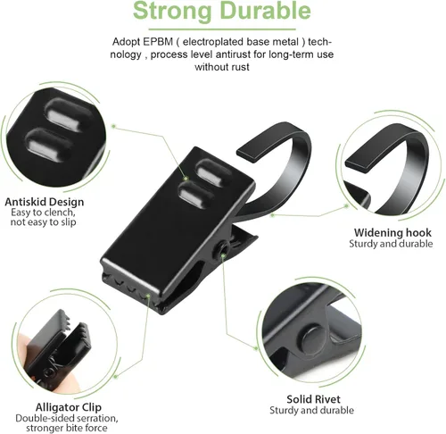 Vista 3 de 50 clips para luces de toldo, ganchos de acero inoxidable, ganchos de cortina, clips de Bulldog para colgar mantel, toallas, clips para camping