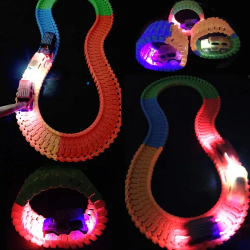Vista 5 de Pistas de coches de repuesto con luz LED, juguetes de coches que brillan en la oscuridad, pistas de carreras de coches compatibles con juguetes