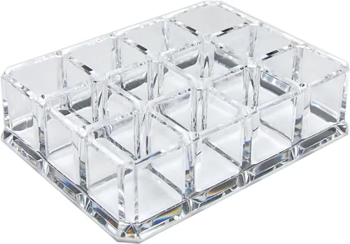 Vista 2 de GQ QG - Organizador rectangular de acrílico transparente para maquillaje, lápiz labial y brillo de labios con 12 espacios de almacenamiento