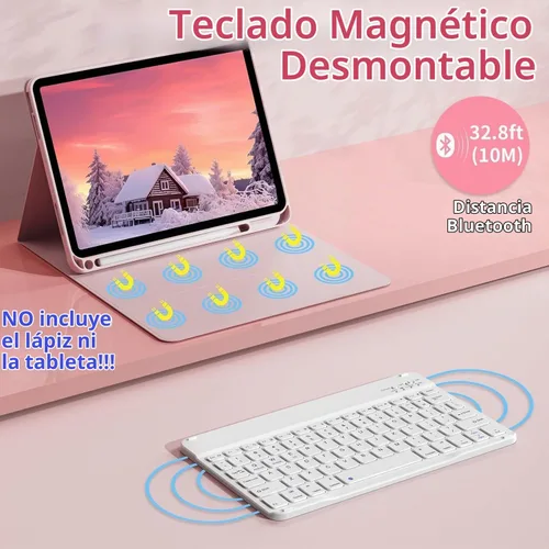 Vista 3 de Funda para teclado para Galaxy Tab S6 Lite de 10.4 pulgadas 2024/2022/2020, cubierta de teclado Bluetooth magnético desmontable con retroiluminación