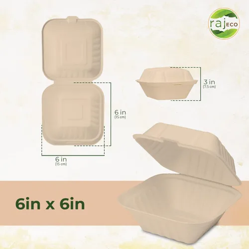 Vista 2 de Raj Eco To Go Contenedores de alimentos de 6 pulgadas con cubierta compostable, cajas desechables para llevar alimentos Contenedores para llevar