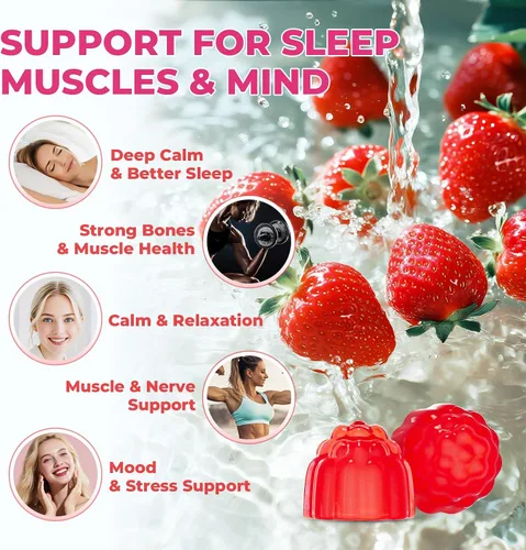Vista 4 de Gomitas de glicinato de magnesio, alta absorción, apoyo muscular y nervioso, calma y relajación, salud ósea, cero azúcar, veganas, sin gluten, 60