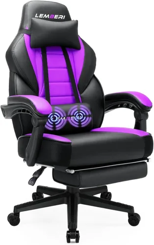 Vista 11 de LEMBERI Sillas de juegos para adultos, sillas ergonómicas de videojuegos con reposapiés, silla de juegos grande y alta, capacidad de peso de 400