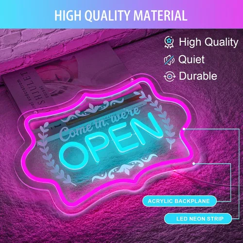 Vista 7 de XIYUNTE Letreros de Neón Abiertos Regulables con LED Brillante, Letrero Alimentado por USB o Batería para Ventana de Negocio Cafetería Tienda