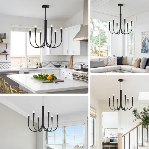 Vista 5 de Lámpara colgante moderna de 6 luces para comedor, cocina, sala de estar, lámpara industrial rústica negra MPL26-6 BK