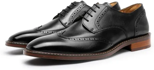 Vista 5 de DESAI Zapatos de vestir clásicos Oxford para hombre, zapatos formales de cuero de grano completo con cordones para hombre