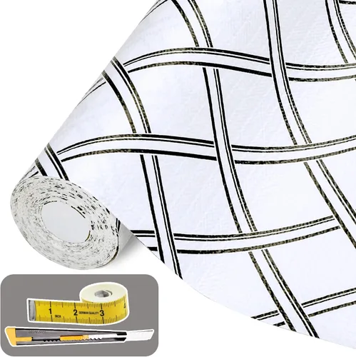 Vista 29 de Lámina para revestir estantes y cajones de cocina y baño, impermeable, antideslizante, sin adhesivo, fácil de limpiar, incluye cuchillo y cinta