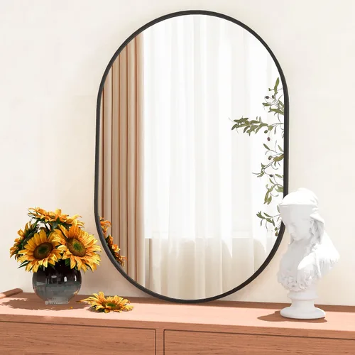 Vista 11 de Espejo ovalado de baño de 2 piezas, espejo de tocador de pared de cápsula, espejo de píldora de 20 x 30 pulgadas, espejo grande y moderno con marco
