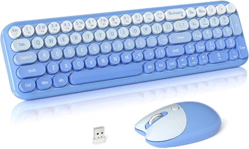 Vista 10 de Combo de teclado y mouse inalámbricos, 2.4 GHz degradado colorido de tamaño completo retro con mouse inalámbrico para PC/computadora