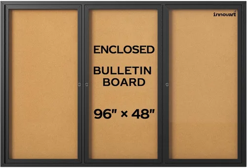 Vista 25 de INNOVART Tablero de anuncios cerrado de 36" x 24", tablero de anuncios de tela con cerradura con marco de aluminio, vitrina de pared con puerta Negro