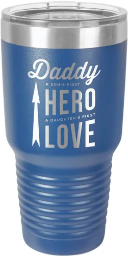 Vista 17 de DADDY SONS FIRST HERO DAUGHTERS FIRST LOVE BLACK Vaso de bebida de 30 onzas con popote y tapa superior deslizante Taza de viaje grabada con láser