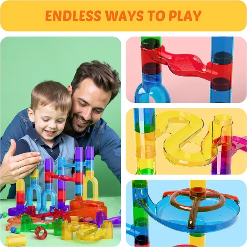 Vista 8 de MaxTronic Kit de carrera de canicas para niños, kit de laberinto de mármol mejorado de 0.630 in, canicas de 109 piezas, bloques de construcción