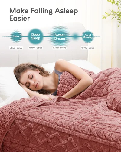 Vista 2 de Cottonblue Manta con peso de jacquard de 15 libras para adultos, tamaño individual, manta de forro polar sherpa ultrasuave para relajarse y dormir
