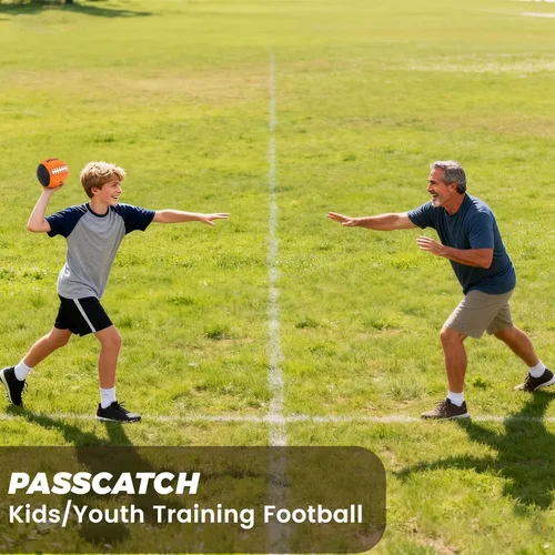 Vista 9 de KUYOTQ PassCatch Training Football, Kids Size 6(Ages 5-10) Youth Size 7(Ages 8-13) Official Size 9(Ages 13+) Fatherless Bounce Back Composite Naranja