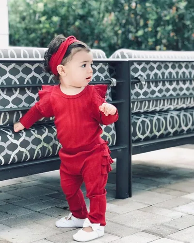 Vista 3 de Conjunto de mameluco y pantalón de manga larga para niña de 3 piezas