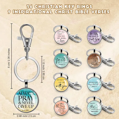 Vista 2 de Llavero religioso con versículo de la Biblia, llavero cristiano, regalos religiosos inspiradores para hombres y mujeres (estilo lindo, 18 piezas)