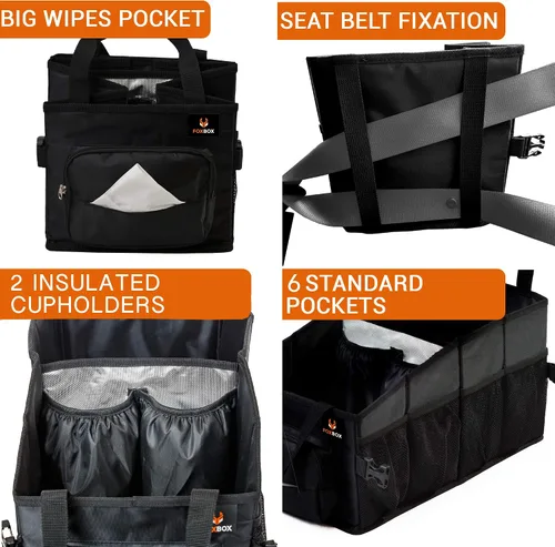 Vista 3 de FoxBox Organizador de asiento de coche y maletero, almacenamiento de asiento delantero o trasero de SUV, piso del pasajero, organización debajo