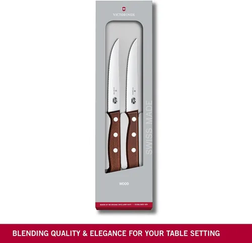 Vista 6 de Victorinox Juego de cuchillos de madera de 2 piezas de 4.75 pulgadas, hoja de punta de lanza dentada, asas de madera