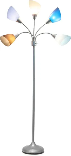 Vista 8 de Simple Designs LF2006-SBG 67" Lámpara de pie contemporánea con múltiples cabezales Medusa de 5 luces ajustable de cuello de ganso en plata con Tonos
