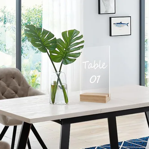 Vista 6 de KEILEOHO 30 soportes de madera para números de mesa, soporte para tarjetas de mesa, soporte de números de mesas de madera, soportes de tarjetas