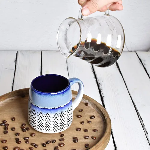 Vista 5 de Bosmarlin Juego de 2 tazas de café grandes de cerámica, 16 onzas, taza de té de cerámica azul grande para oficina y hogar, apta para lavavajillas