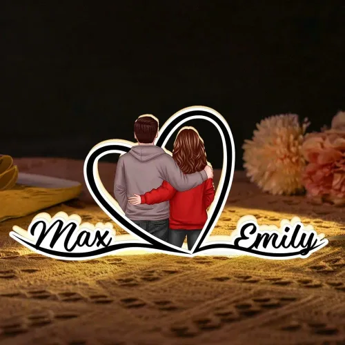 Vista 8 de Pofily Pareja besándose bajo la luz de la luna, Fase lunar personalizada por fecha, luz nocturna LED de bola de cristal personalizada, regalo