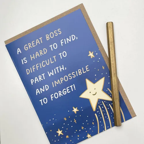 Vista 3 de Old English Co. Bonita tarjeta de agradecimiento para hombres y mujeres, tarjeta de estrella de gran jefe, tarjeta para jubilación, salida, tarjeta