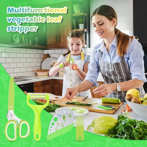 Vista 7 de VlBlRlIT2025 - Tijeras de hierbas mejoradas, pelador de hojas, tijeras de cocina de acero inoxidable de 5 cuchillas, peladores para cocina