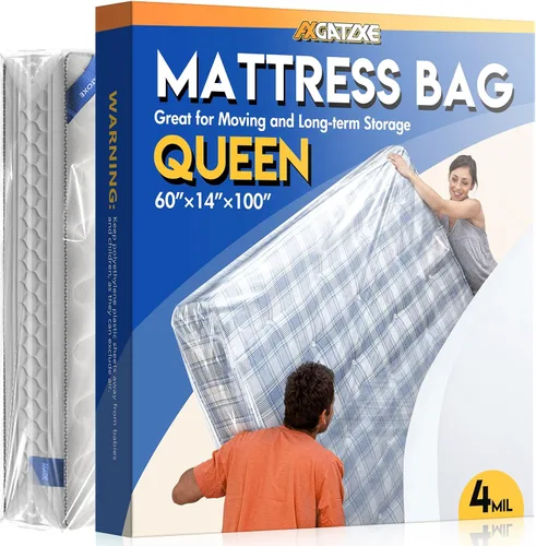 Vista 12 de 2 bolsas de colchón de plástico para almacenamiento en movimiento, funda de colchón impermeable, protector de colchón para suministros de mudanza