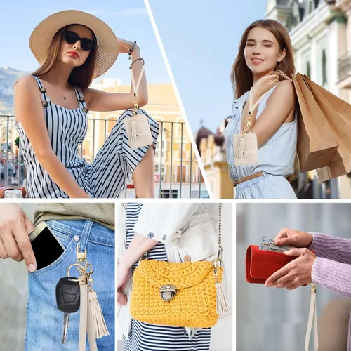 Vista 6 de KNGITRYI Billeteras pequeñas de pulsera para mujer RFID para tarjetas de crédito, cartera con llavero, cartera para tarjetas de crédito