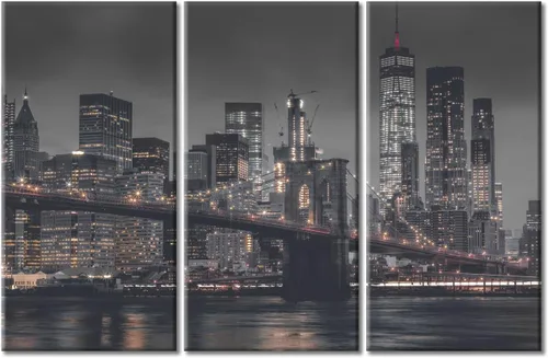 Vista 9 de TUMOVO 3 paneles de paisaje urbano en blanco y negro de Estados Unidos, arte de pared, famoso puente Golden Gate, San Francisco por la noche