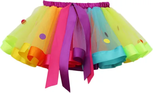 Vista 2 de NEXLOMOS Girls Colorful Rainbow Layered Ribbon Tiered Ballet Tutu Skirt