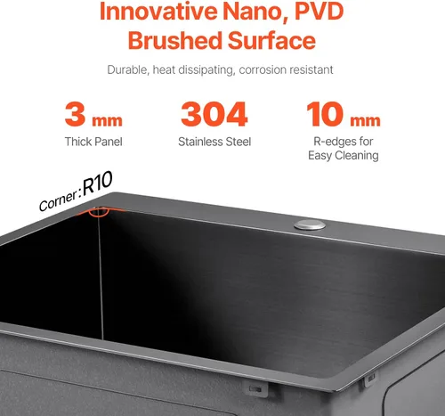 Vista 3 de VEVOR Fregadero de cocina empotrado de 25" con profundidad de 9" Fregadero de cocina de montaje superior de un solo tazón Fregadero de acero