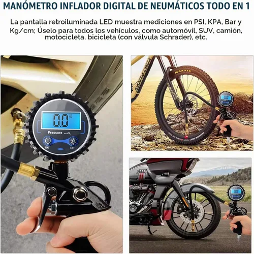 Vista 4 de PINKJOY Medidor digital de presión de neumáticos con inflador, manómetro de aire de 250 PSI y accesorios de compresor de servicio pesado
