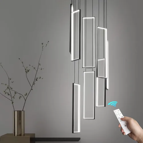 Vista 10 de Accesorio de Lámpara Colgante Moderna para Cocina Dorada 18W LED Lámpara Colgante 2 Anillos Candelabro Rectangular Iluminación Colgante para Isla