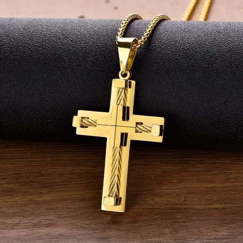Vista 7 de YL Collar de cruz para hombre, acero inoxidable 316L, colgante de Jesucristo, cadena Rolo para 2022242628 pulgadas