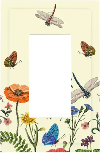 Vista 128 de Placa de Pared en Blanco de 1-Gang Sin Dispositivo Beige Lindo Vintage Boho de los 70s Hongo Fungus Planta Floral Botánica Libélula Interruptor