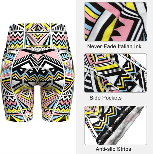 Vista 3 de Lo.gas Pantalones cortos de ciclismo acolchados para mujer, con relleno, almohadilla de gel 6D, diseño impreso, pantalones cortos de ciclismo