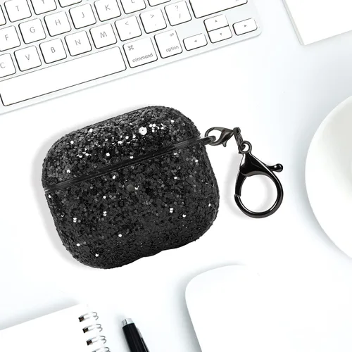 Vista 5 de Bonita funda de lujo para AirPods 3 Generación 2021 Funda de carga, Negro02