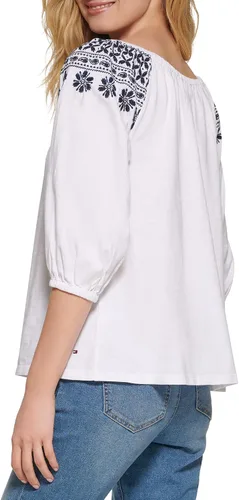 Vista 4 de Tommy Hilfiger Top de punto casual bordado con hombros descubiertos para mujer