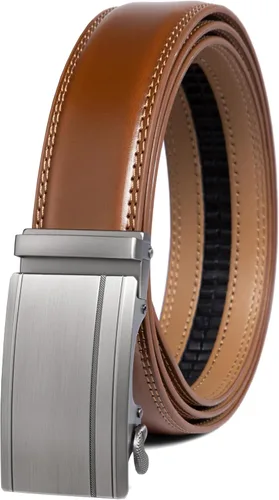 Vista 23 de Drowsmen - Cinturón de cuero para hombre con trinquete de 1 3/8 pulgadas, hebilla automática de deslizamiento con clic, ajuste ajustable para un