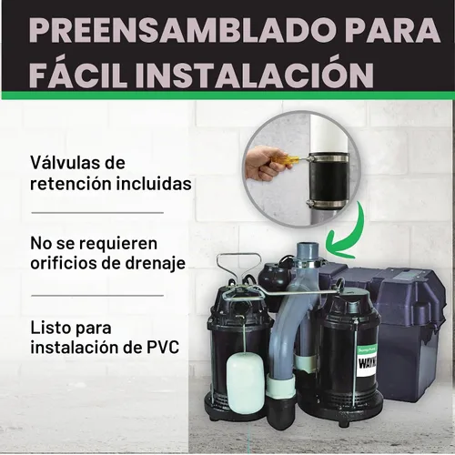 Vista 6 de WAYNE - Bomba de sumidero de 1/2 HP con interruptor de flotador vertical integrado y capacidad de respaldo de batería de 12 voltios, batería