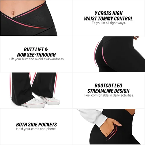Vista 11 de HEGALY Pantalones de yoga acampanados para mujer, leggings cruzados, suaves, de cintura alta, pantalones casuales de entrenamiento con corte de bota