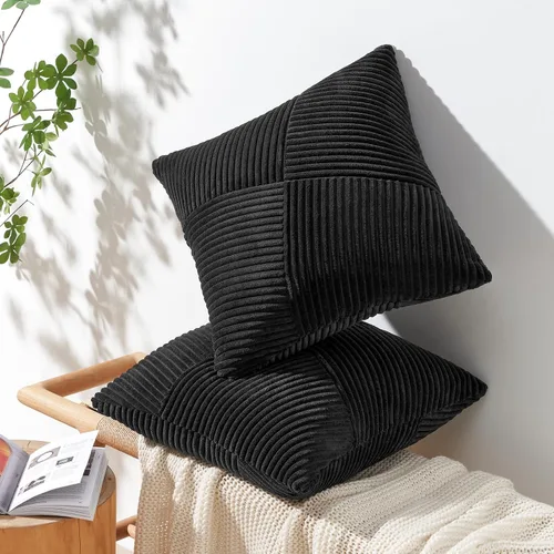 Vista 4 de Topfinel Juego de 2 fundas de almohada decorativas negras de 16 x 16 pulgadas para sofá, cama, decoración rústica estilo bohemio para el hogar