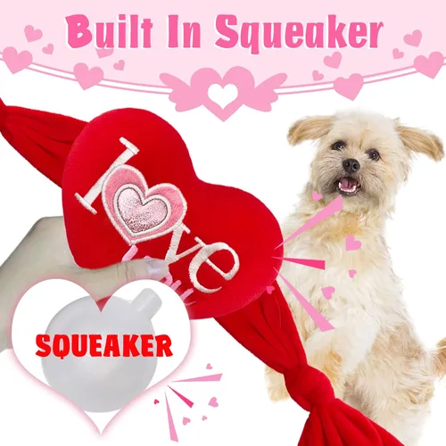 Vista 4 de Valenine's Day - Paquete de 2 juguetes para perros con forma de corazón, regalos para el día de San Valentín para perros pequeños y medianos
