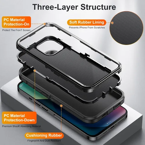 Vista 6 de Funda para iPhone 13 para hombre, híbrida a prueba de caídas, resistente, a prueba de golpes, ajuste delgado, funda protectora para iPhone 13/14